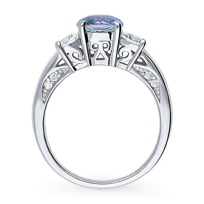 3-Stone Kaleidoscope Purple Aqua CZ Ring in Sterling Silver