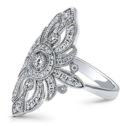 Navette Art Deco Milgrain CZ Ring in Sterling Silver