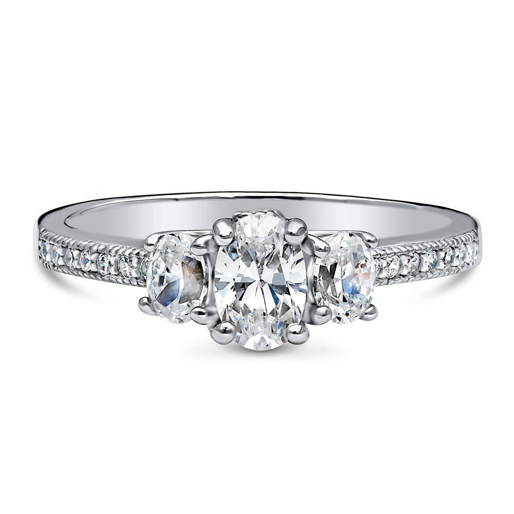 3-Stone Oval CZ Ring in Sterling Silver, 1 of 6