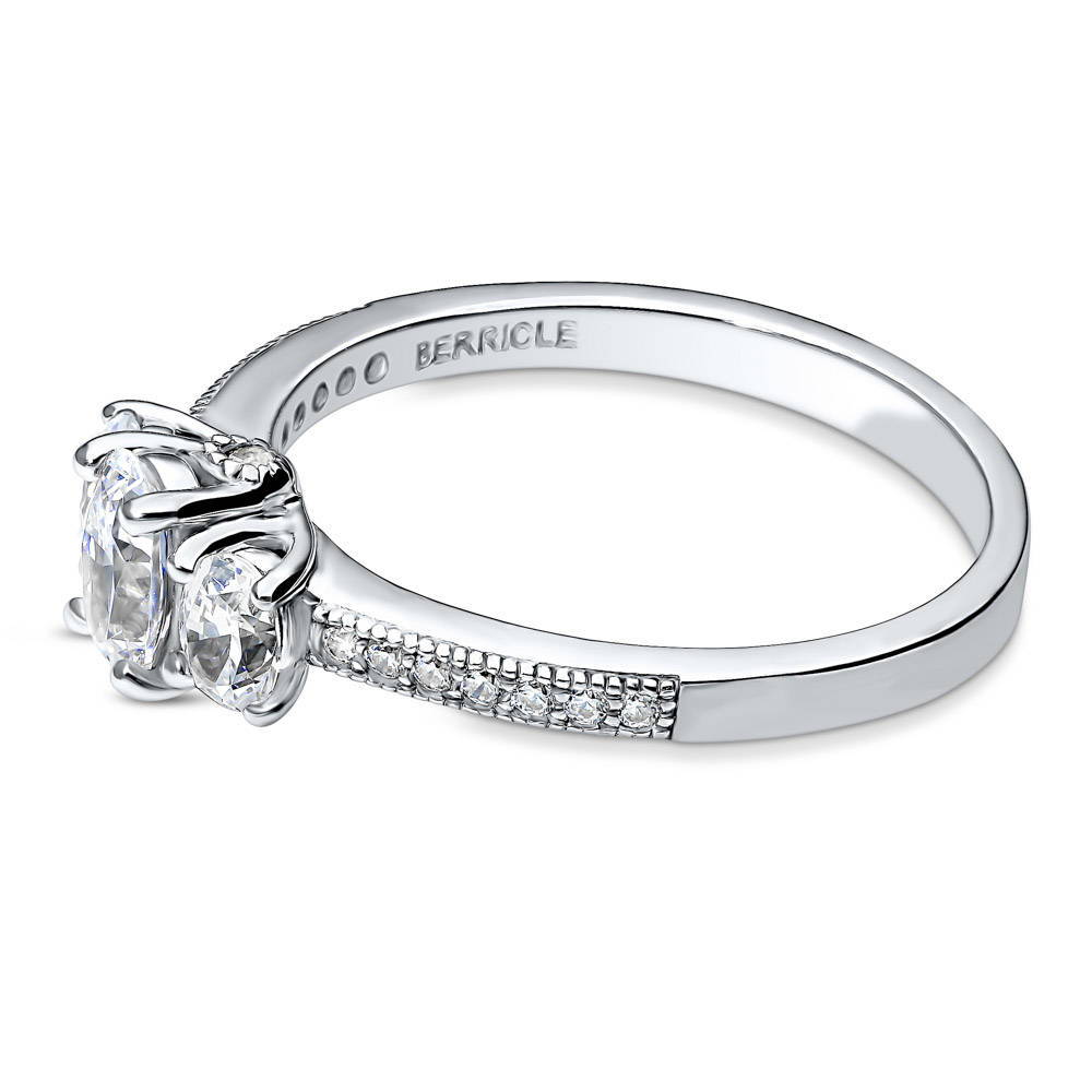 Angle view of 3-Stone Oval CZ Ring in Sterling Silver, 4 of 6
