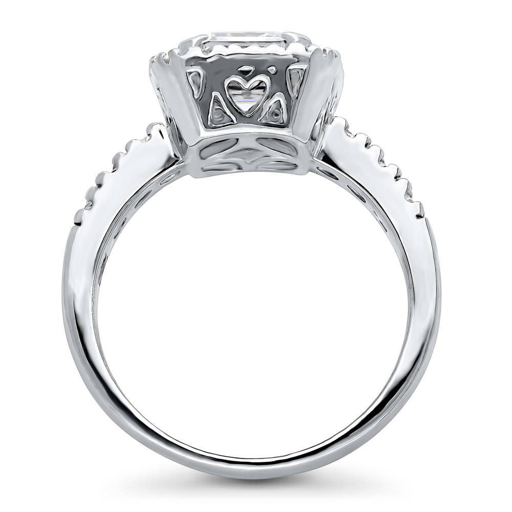 Halo Emerald Cut CZ Ring in Sterling Silver