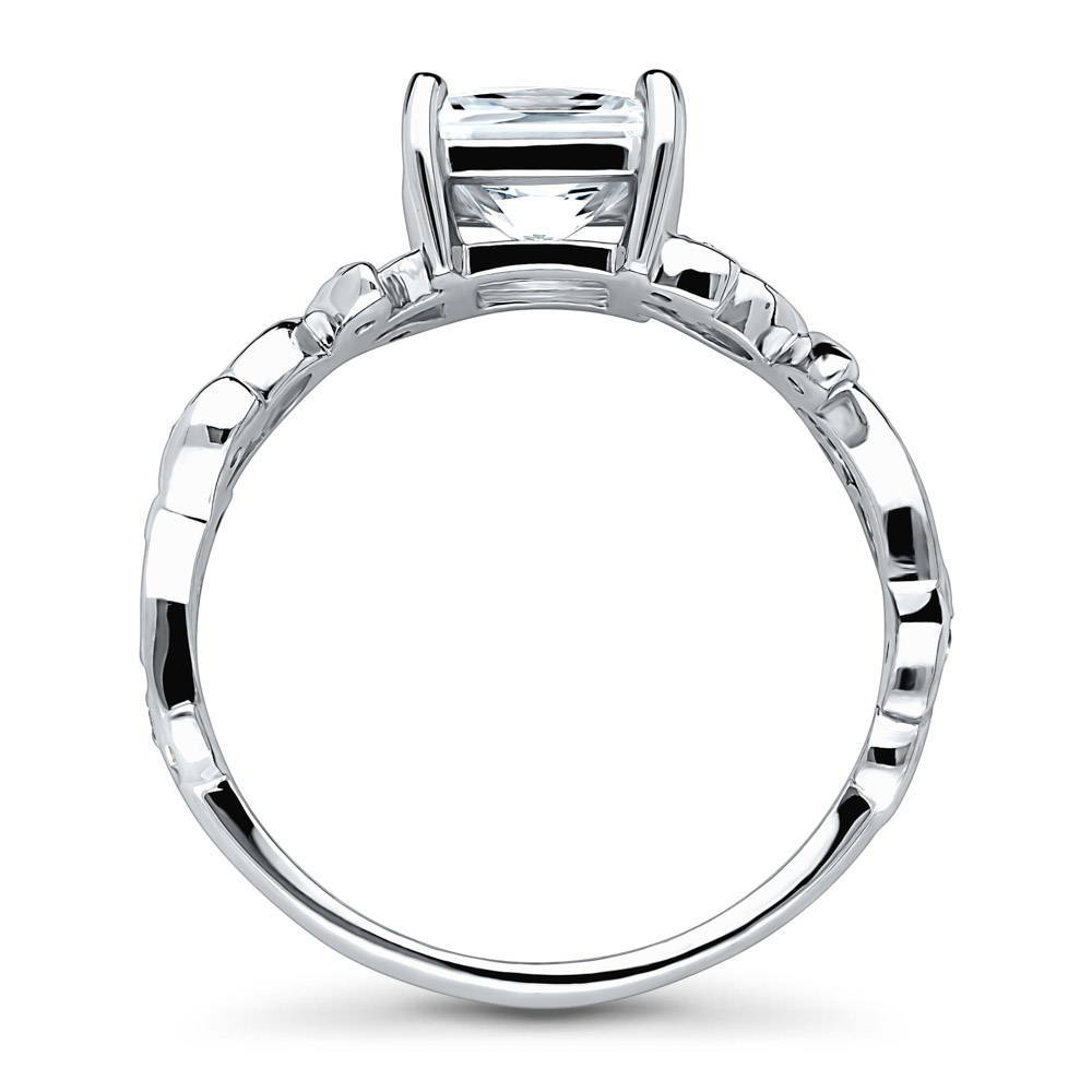 Alternate view of Solitaire Leaf Filigree 1.2ct Princess CZ Ring in Sterling Silver, 6 of 7