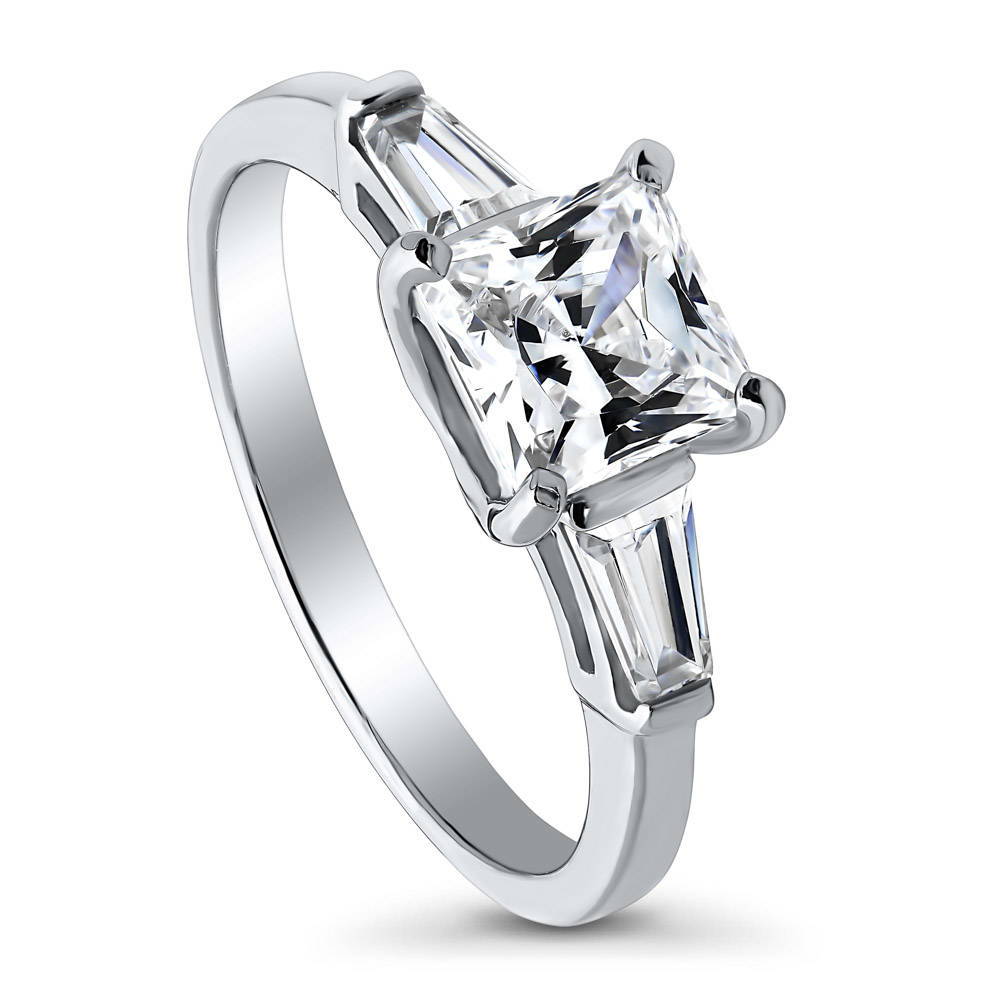 Front view of Solitaire 1.2ct Princess CZ Ring in Sterling Silver, 3 of 6