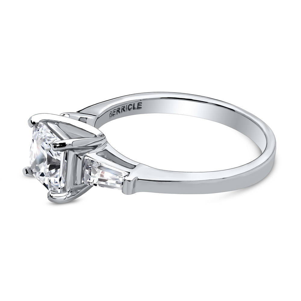 Angle view of Solitaire 1.2ct Princess CZ Ring in Sterling Silver, 4 of 6