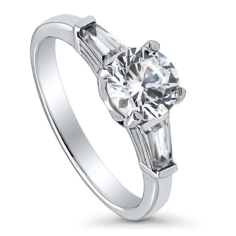 Front view of Solitaire 1ct Round CZ Ring in Sterling Silver, 3 of 8
