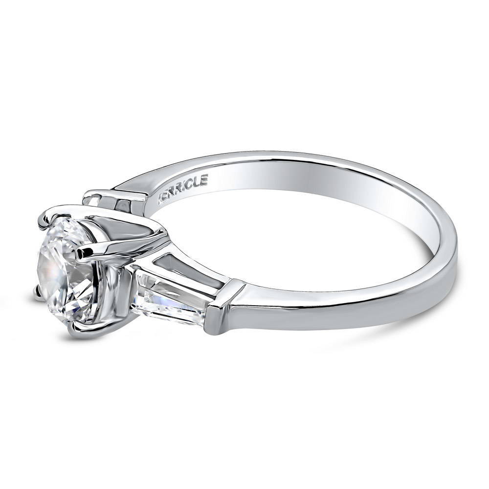 Angle view of Solitaire 1ct Round CZ Ring in Sterling Silver, 4 of 8