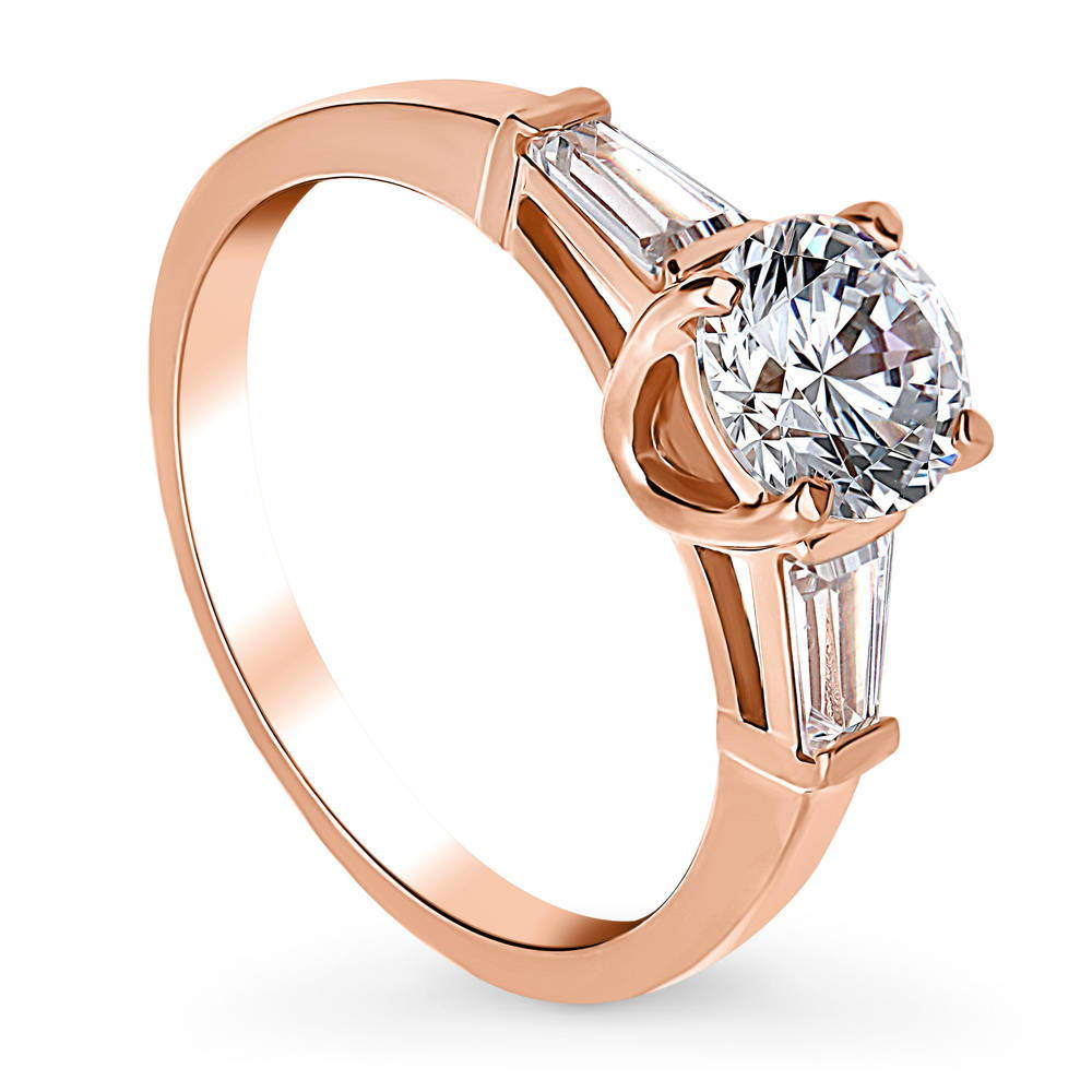 Front view of Solitaire 1ct Round CZ Ring in Rose Gold Plated Sterling Silver, 4 of 8