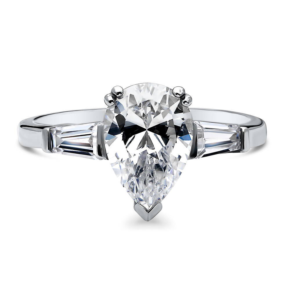 Solitaire 1.8ct Pear CZ Ring in Sterling Silver, 1 of 9