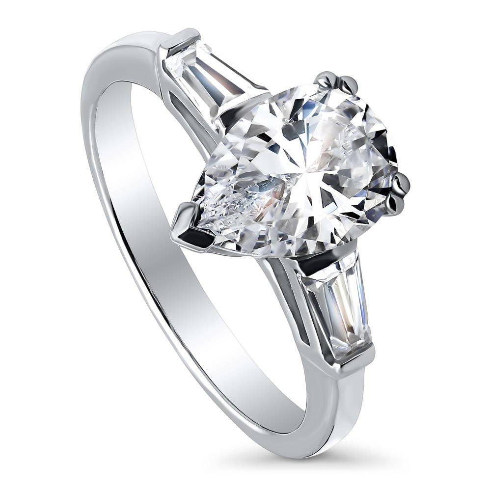 Front view of Solitaire 1.8ct Pear CZ Ring in Sterling Silver, 3 of 7