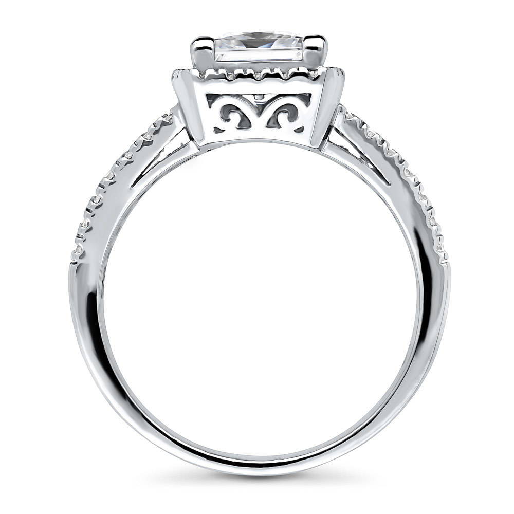 Alternate view of Halo Princess CZ Split Shank Ring in Sterling Silver, 6 of 8