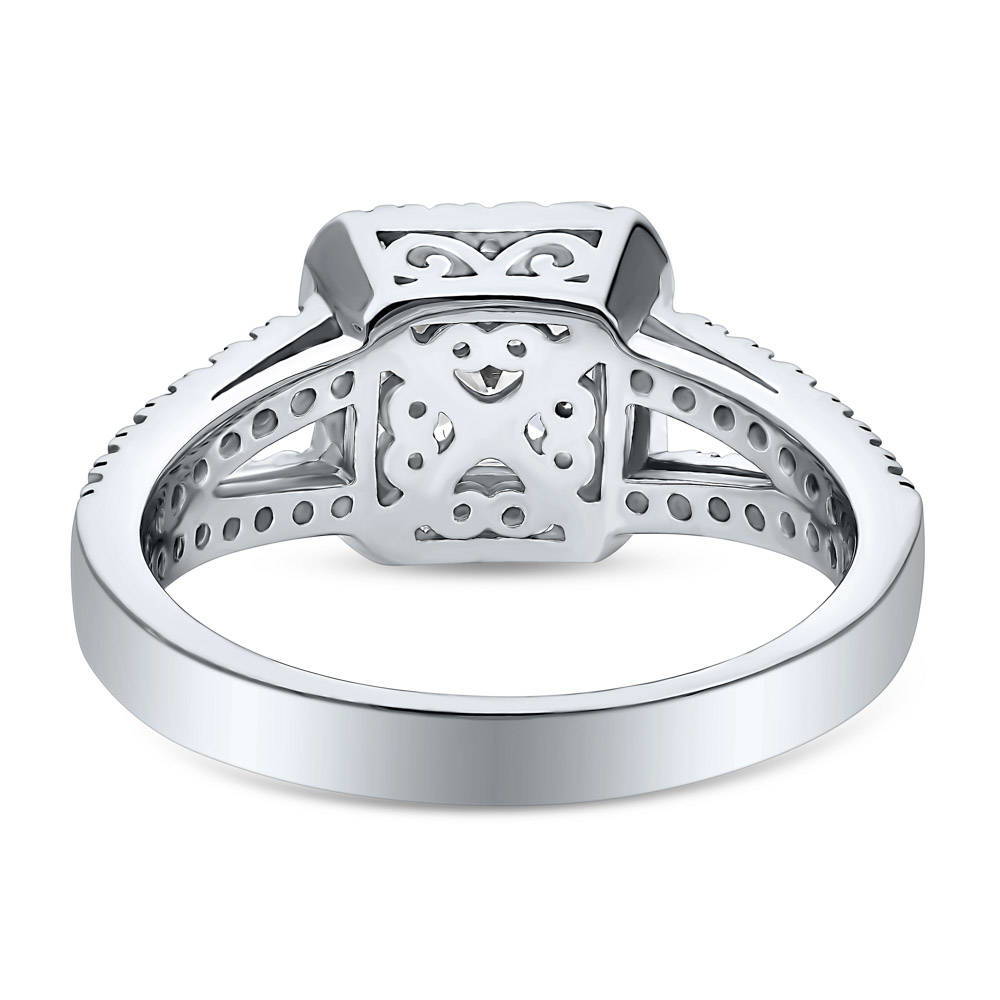 Halo Princess CZ Split Shank Ring in Sterling Silver