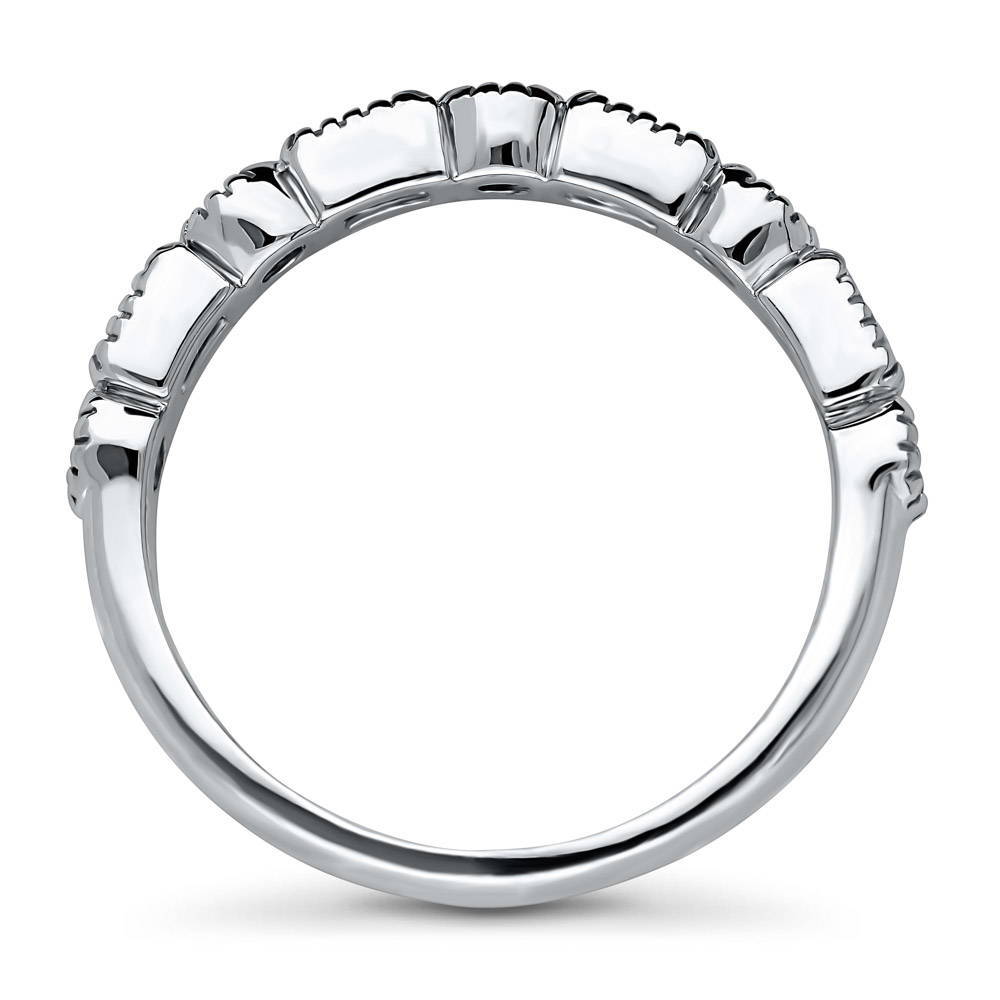 Art Deco Milgrain Bezel Set CZ Half Eternity Ring in Sterling Silver