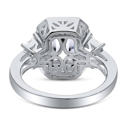 Halo Emerald Cut CZ Ring in Sterling Silver