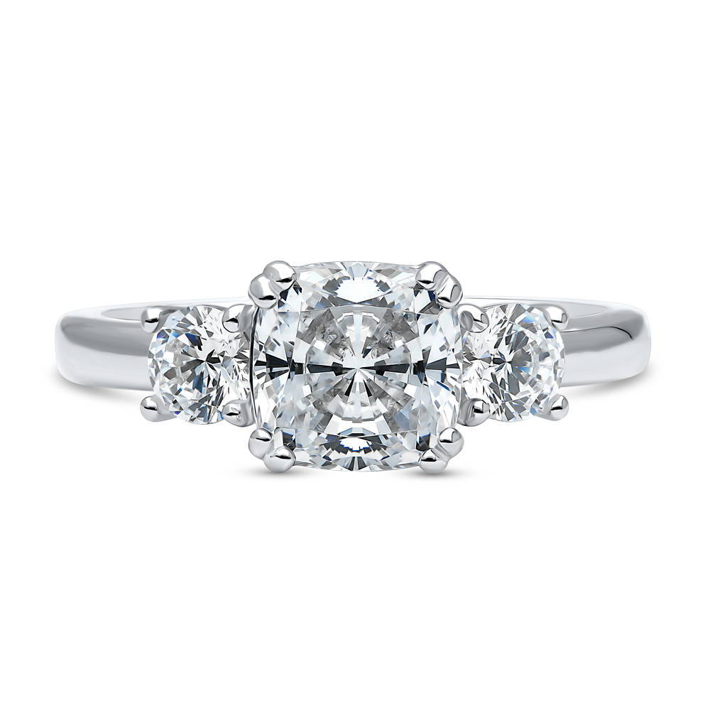3-Stone Cushion CZ Ring in Sterling Silver, 1 of 14