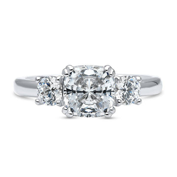3-Stone Cushion CZ Ring in Sterling Silver