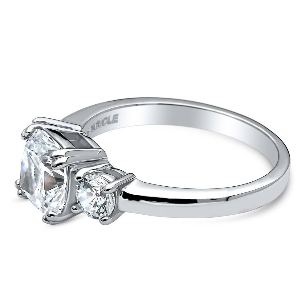 Angle view of 3-Stone Cushion CZ Ring in Sterling Silver, 4 of 12
