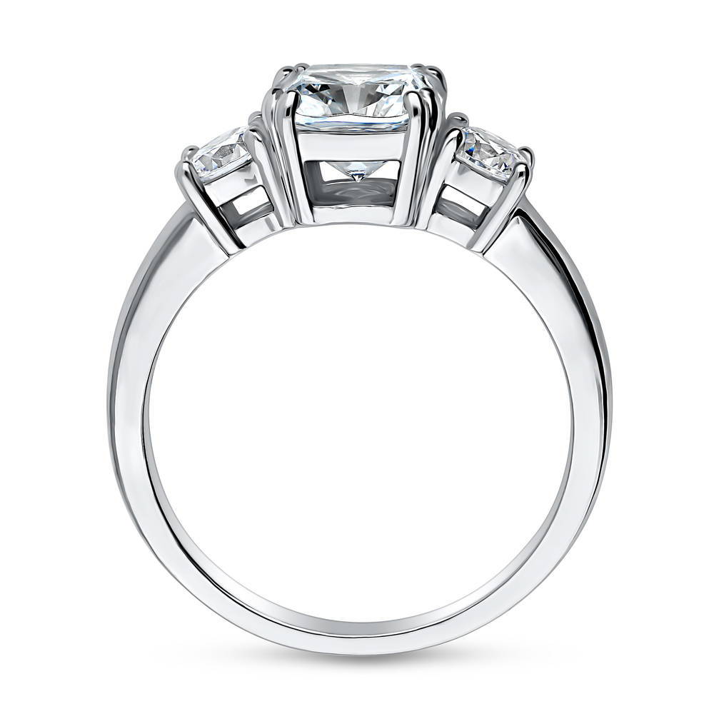 Silver 3-Stone Cushion CZ Wedding Engagement Promise Ring