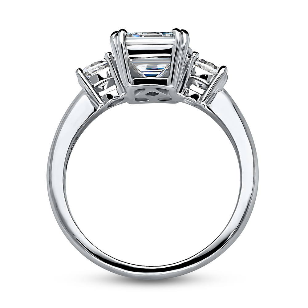 Alternate view of 3-Stone Emerald Cut CZ Ring in Sterling Silver, 6 of 12