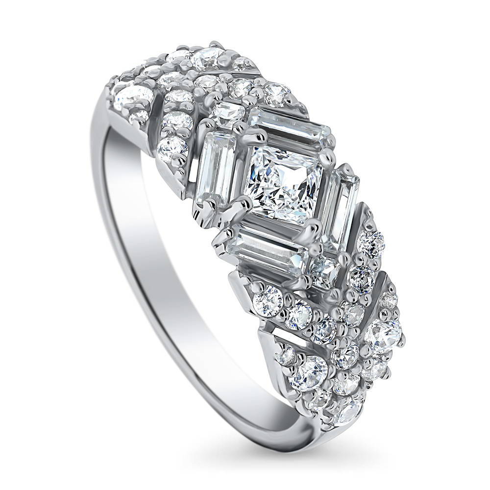Front view of Bar Art Deco CZ Ring in Sterling Silver, 4 of 9
