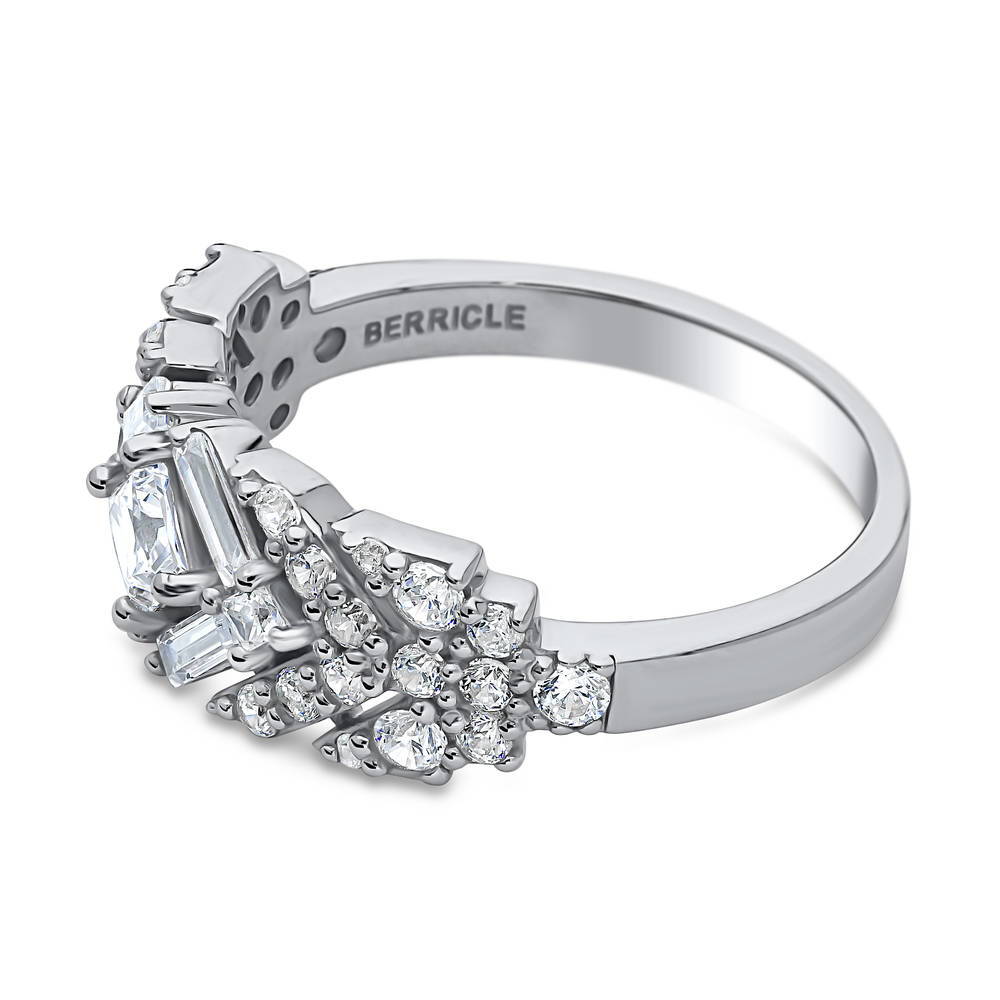 Angle view of Bar Art Deco CZ Ring in Sterling Silver, 5 of 9