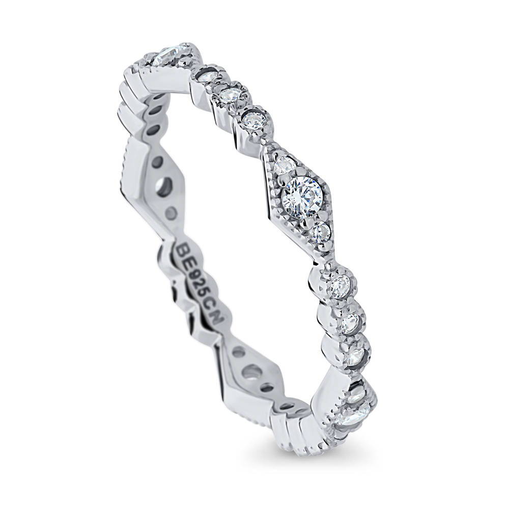 Front view of Art Deco Pave Set CZ Eternity Ring in Sterling Silver, 3 of 5