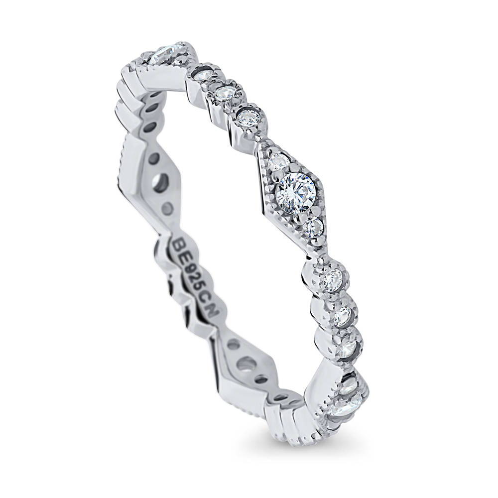 Front view of Art Deco Pave CZ Eternity Ring in Sterling Silver, 3 of 5