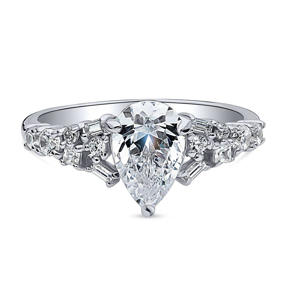 Solitaire 1.3ct Pear CZ Ring in Sterling Silver, 1 of 7