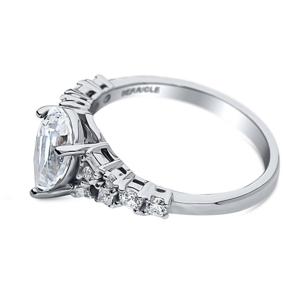 Angle view of Solitaire 1.3ct Pear CZ Ring in Sterling Silver, 5 of 7