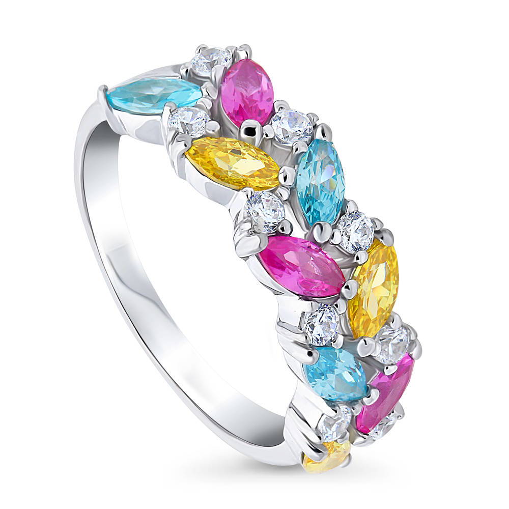 Cluster Multi Color CZ Stackable Band in Sterling Silver