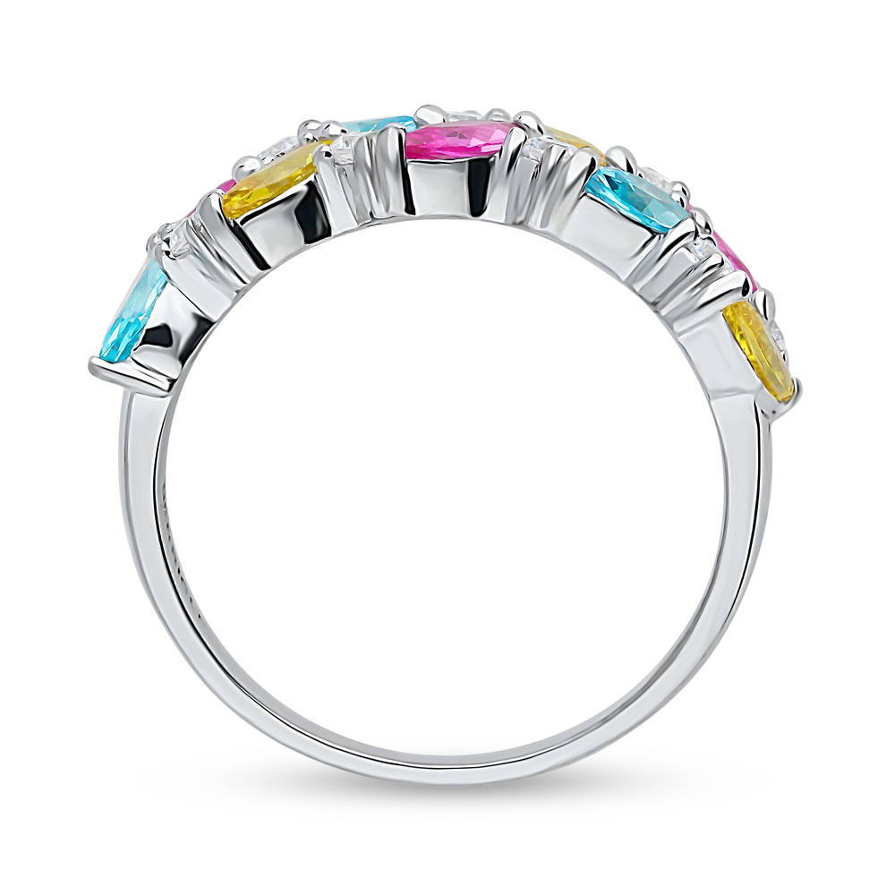 Cluster Multi Color CZ Stackable Band in Sterling Silver