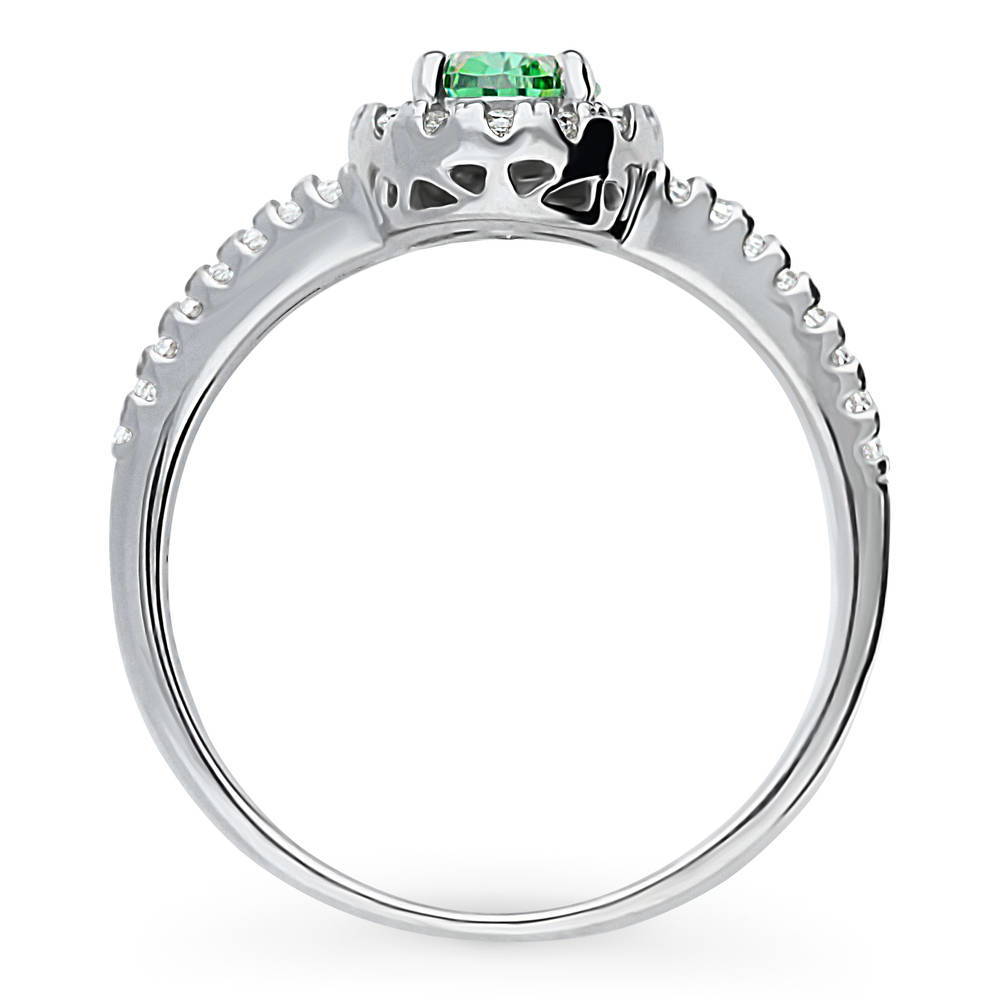 Halo Green Pear CZ Split Shank Ring in Sterling Silver