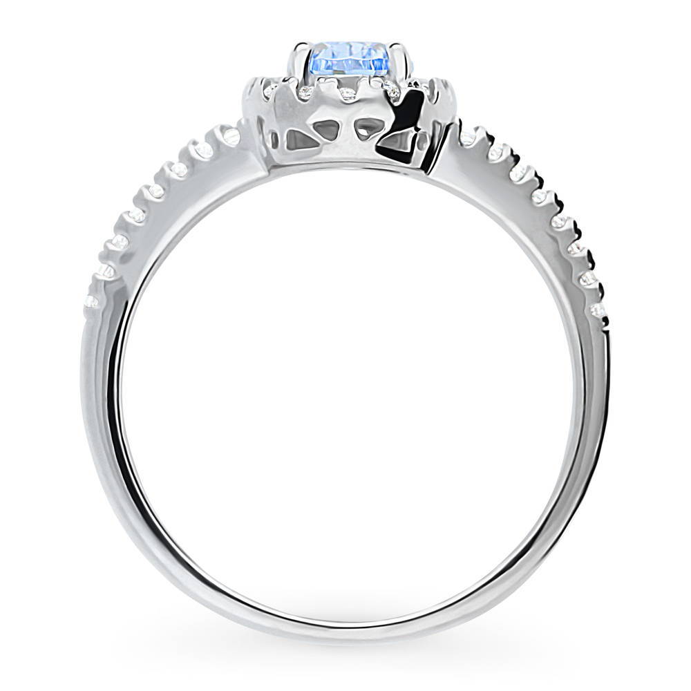 Alternate view of Halo Blue Pear CZ Split Shank Ring in Sterling Silver, 8 of 9