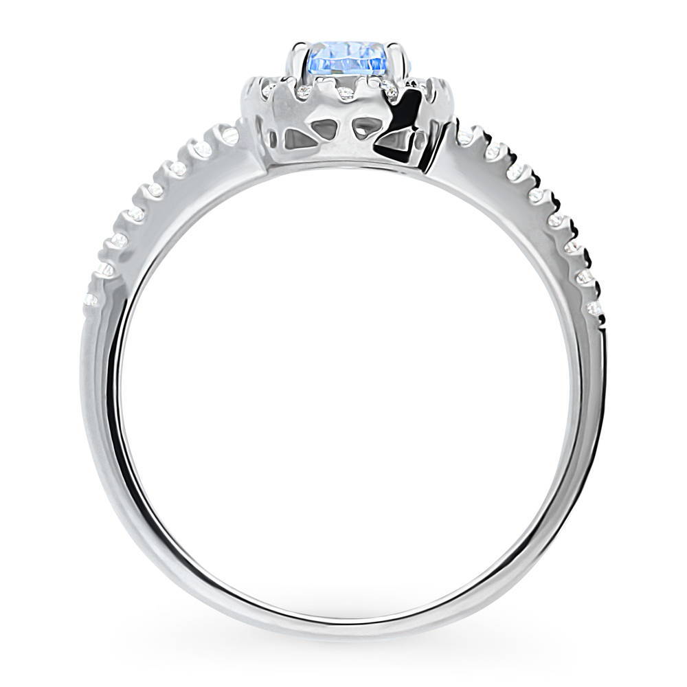 Alternate view of Halo Blue Pear CZ Split Shank Ring in Sterling Silver, 8 of 10