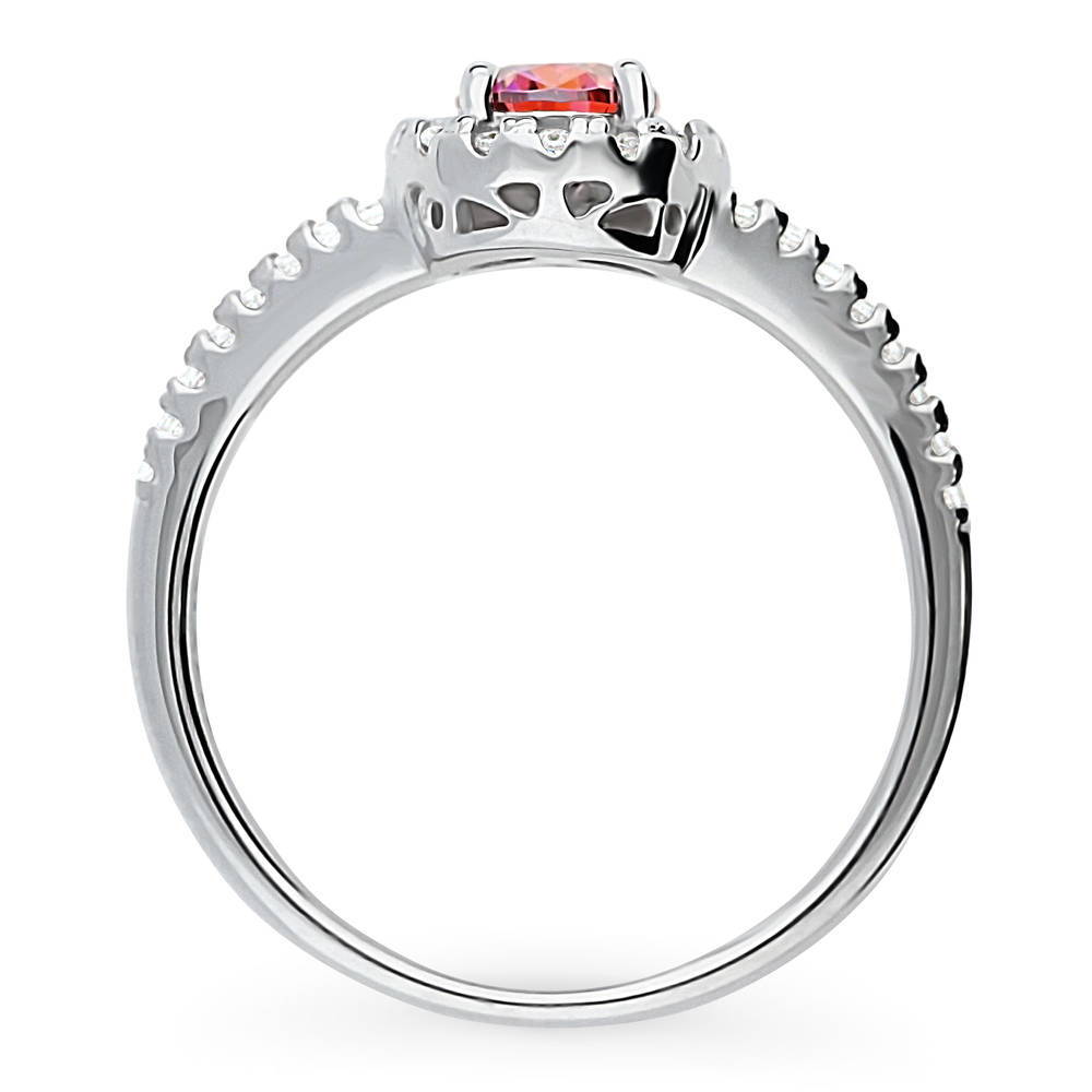 Alternate view of Halo Red Pear CZ Split Shank Ring in Sterling Silver, 8 of 10