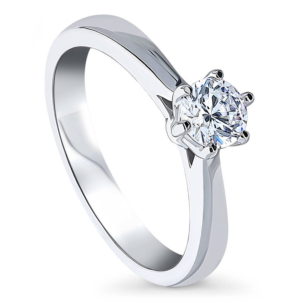 Front view of Solitaire 0.45ct Round CZ Ring in Sterling Silver, 4 of 13