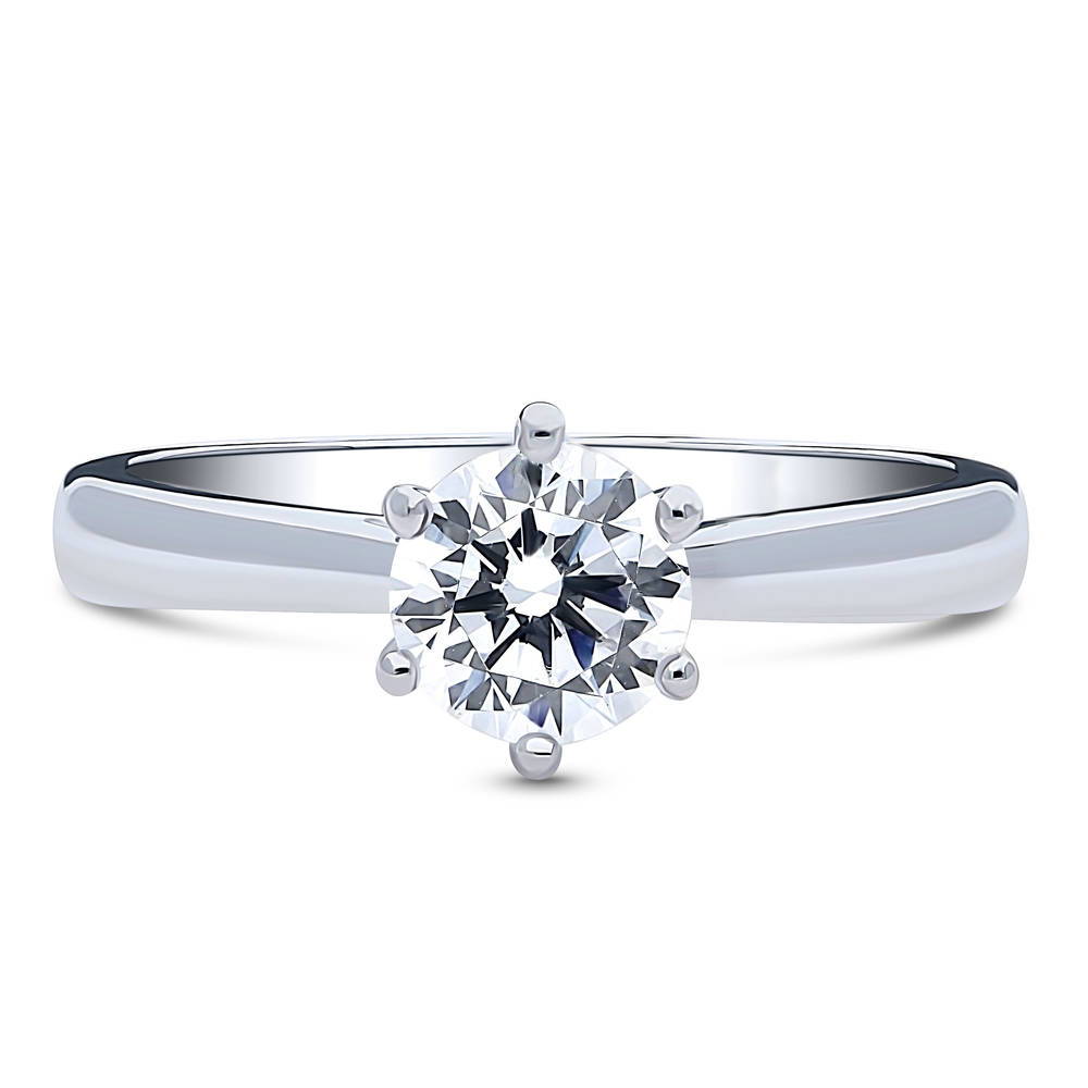 Solitaire 1ct Round CZ Ring in Sterling Silver, 1 of 9