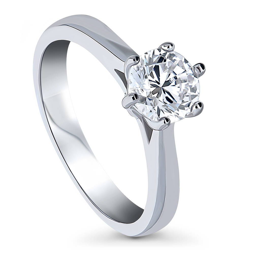 Front view of Solitaire 1ct Round CZ Ring in Sterling Silver, 4 of 9