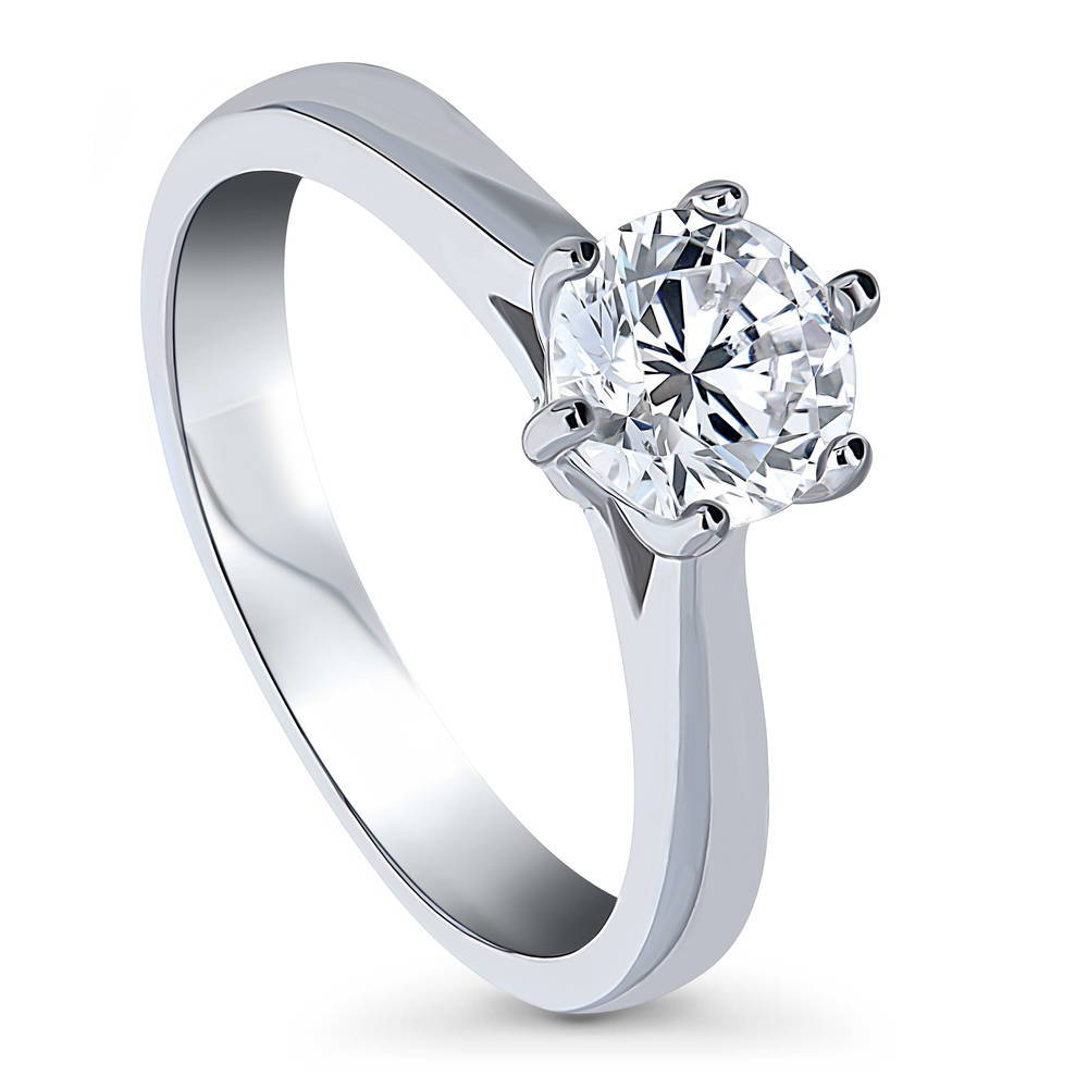 Front view of Solitaire 1ct CZ Ring in Sterling Silver, 4 of 9
