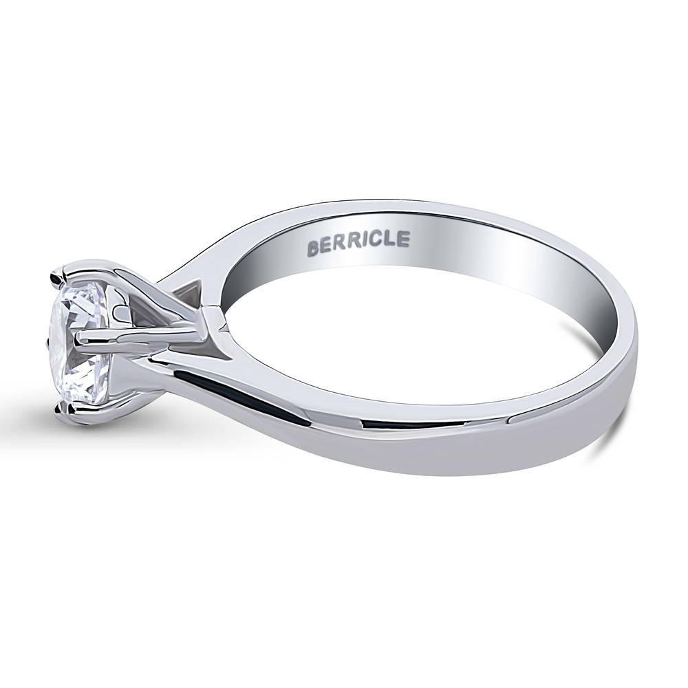 Angle view of Solitaire 1ct Round CZ Ring in Sterling Silver, 5 of 9
