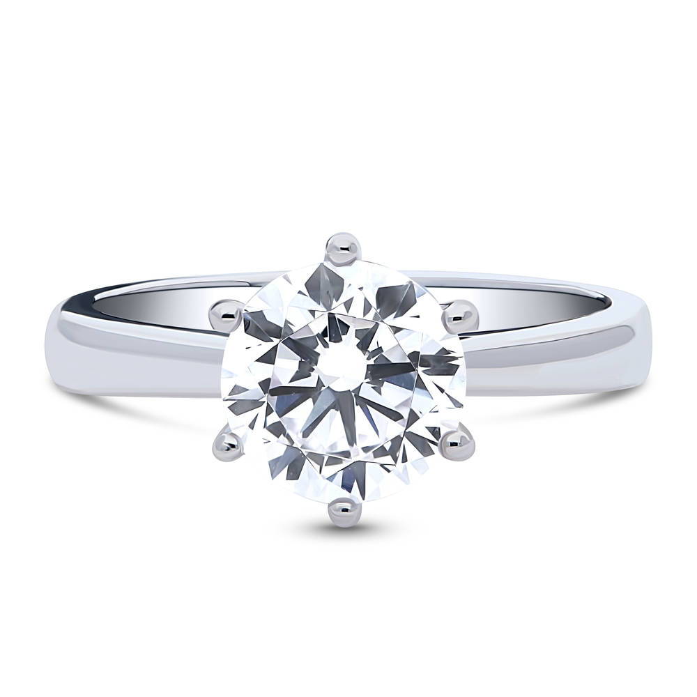 Solitaire 2ct Round CZ Ring in Sterling Silver, 1 of 17
