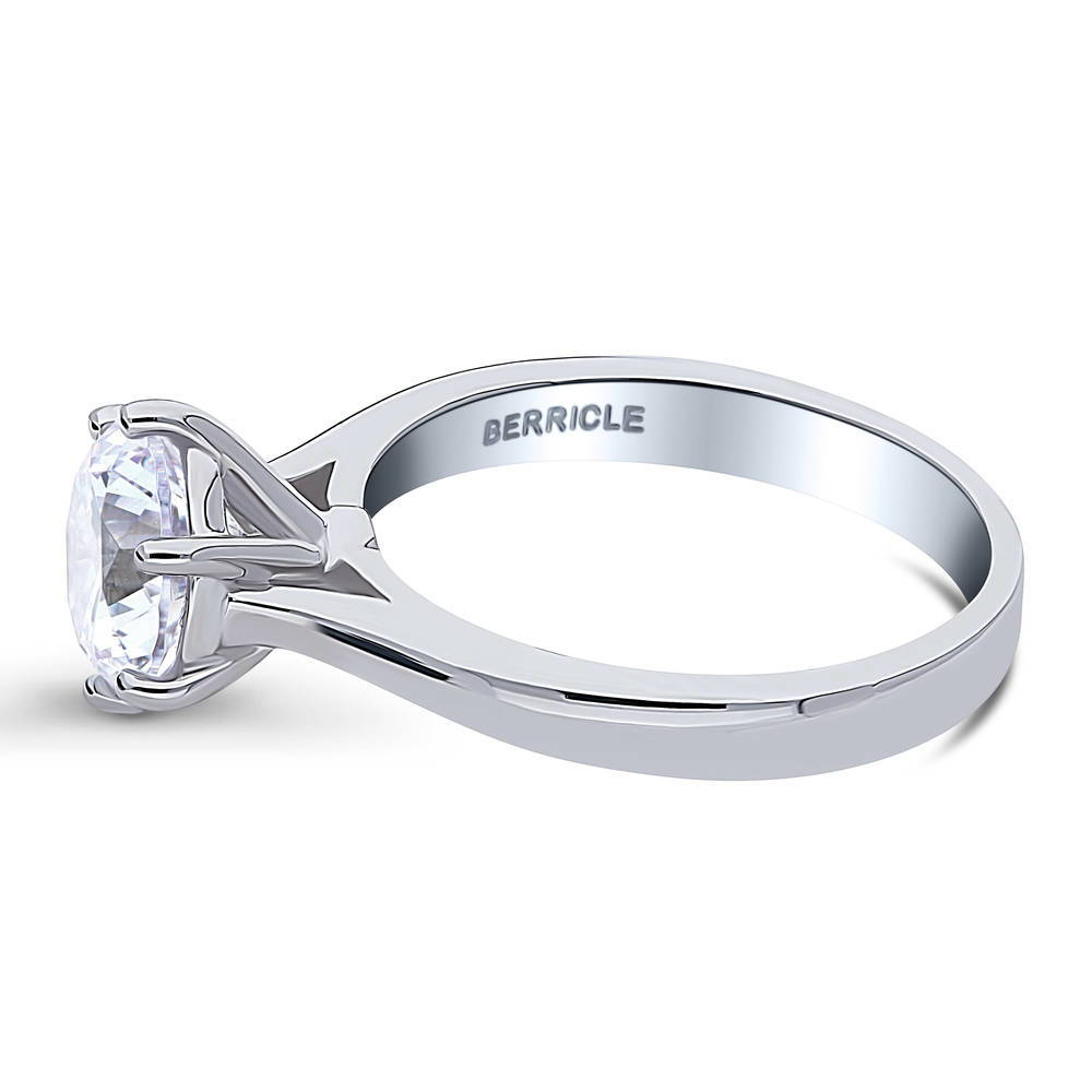 Angle view of Solitaire 2ct Round CZ Ring in Sterling Silver, 4 of 16
