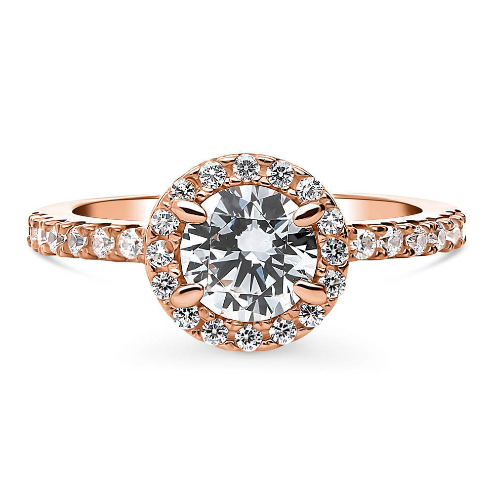Halo Round CZ Ring in Rose Gold Plated Sterling Silver, 1 of 8