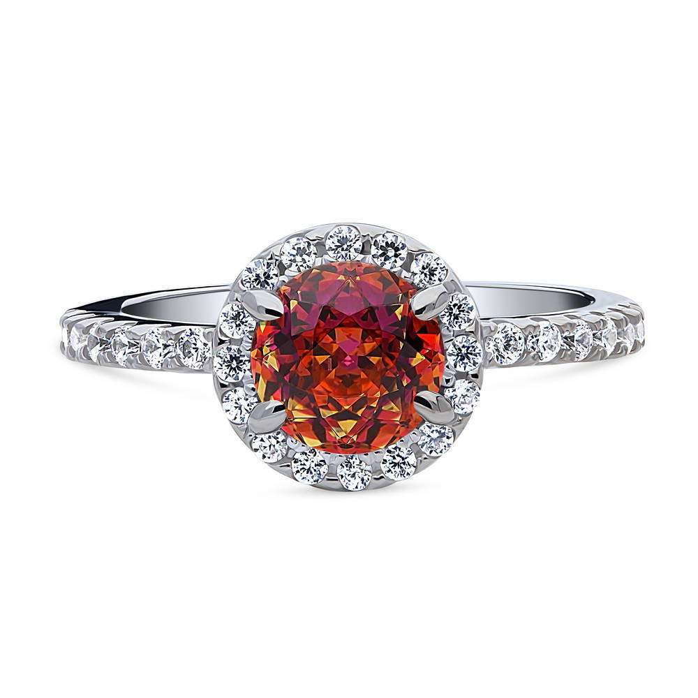 Halo Kaleidoscope Red Orange Round CZ Ring in Sterling Silver, 1 of 9