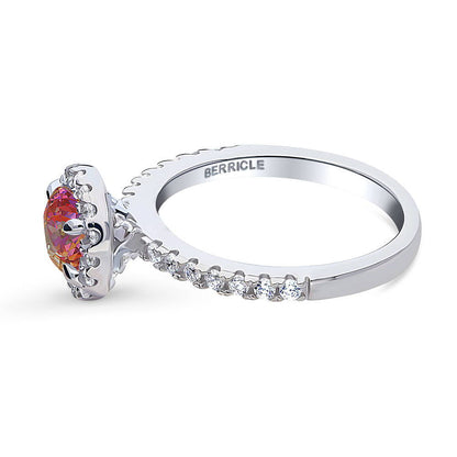 Halo Kaleidoscope Red Orange CZ Ring in Sterling Silver