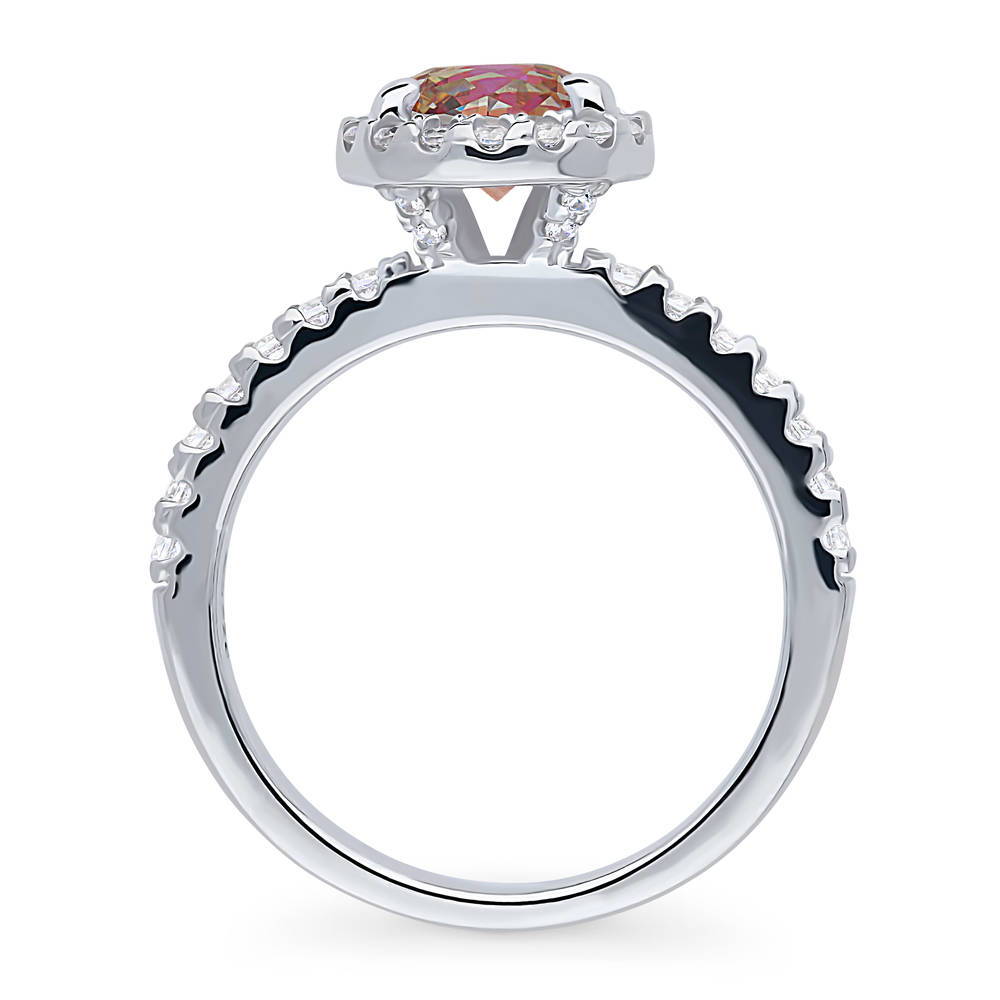 Alternate view of Halo Kaleidoscope Red Orange Round CZ Ring in Sterling Silver, 8 of 9