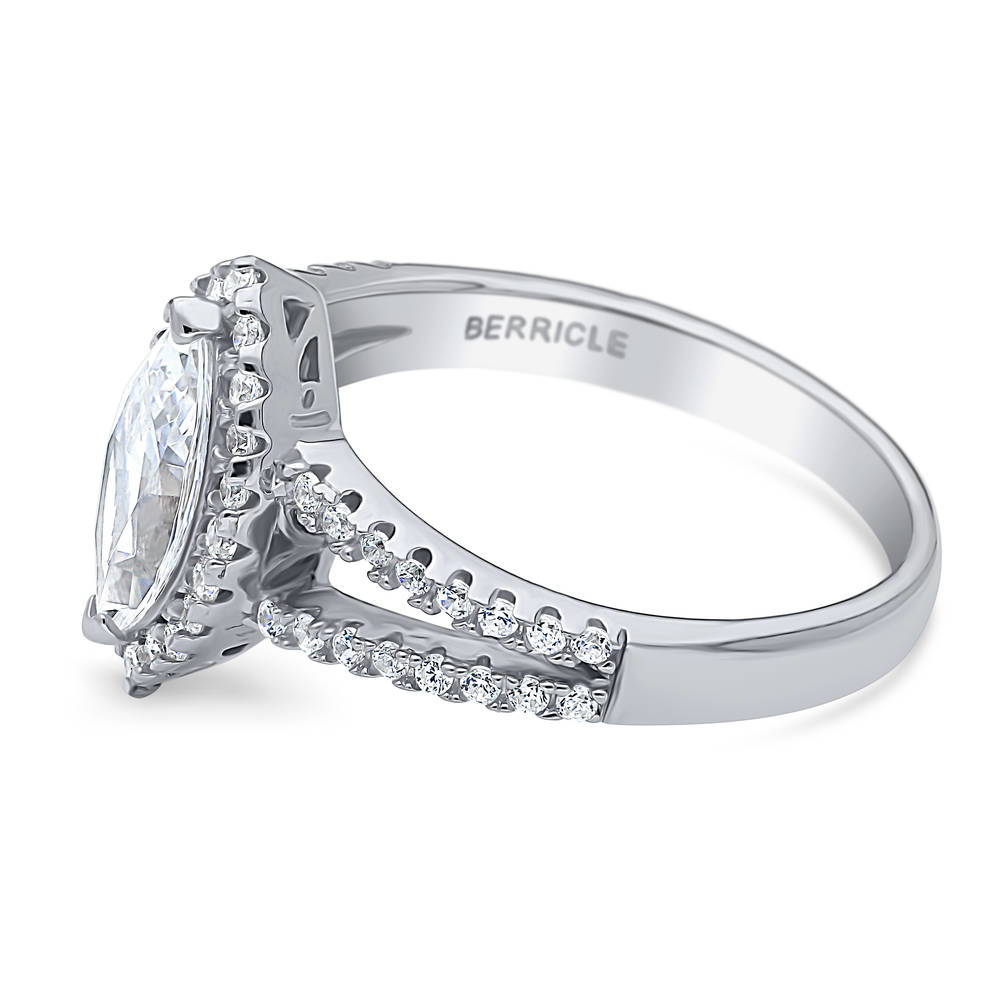 Angle view of Halo Marquise CZ Split Shank Ring in Sterling Silver, 4 of 6