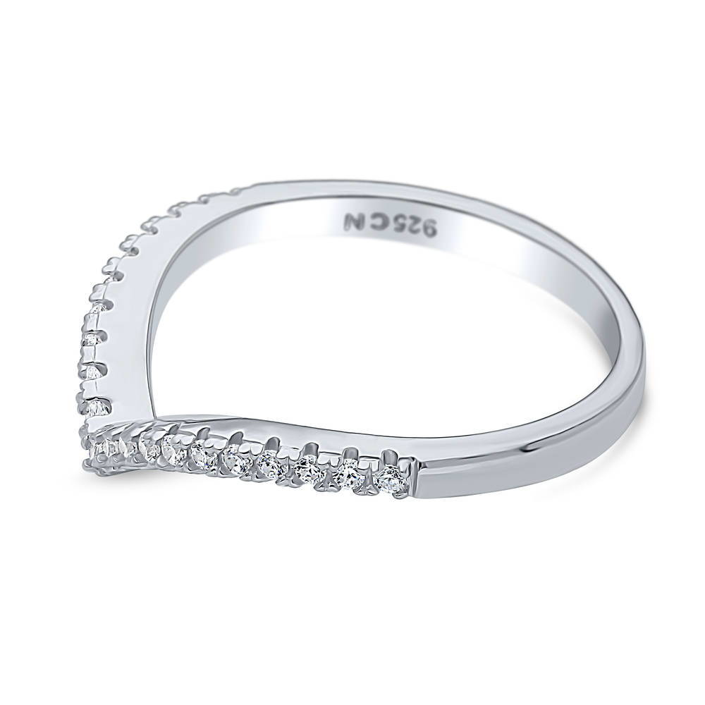 Angle view of Wishbone CZ Curved Half Eternity Ring in Sterling Silver, 4 of 8