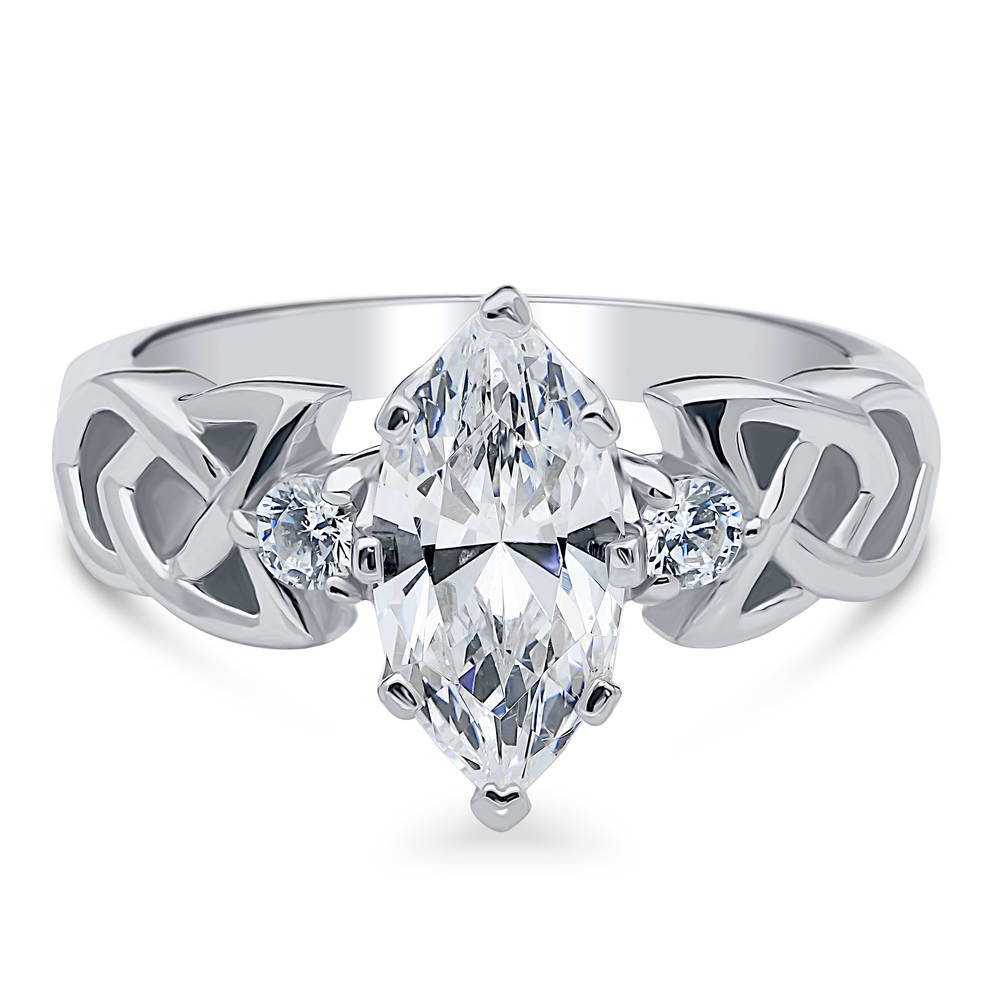 Celtic Knot 3-Stone CZ Ring in Sterling Silver, 1 of 6