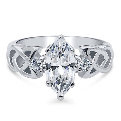 Celtic Knot 3-Stone 1.6ct CZ Ring in Sterling Silver