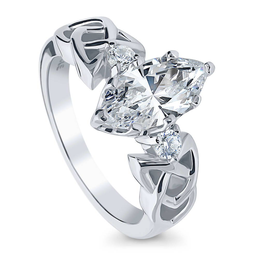 Celtic Knot 3-Stone 1.6ct CZ Ring in Sterling Silver